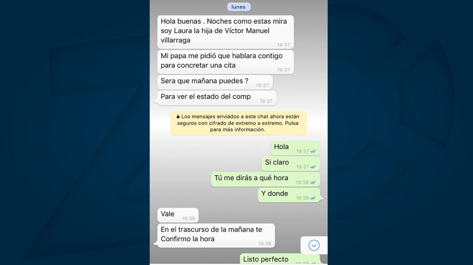 Conversación vía WhatsApp para concretar el negocio.