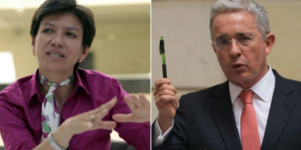 La senadora de la Alianza Verde Claudia López y el senador Álvaro Uribe.