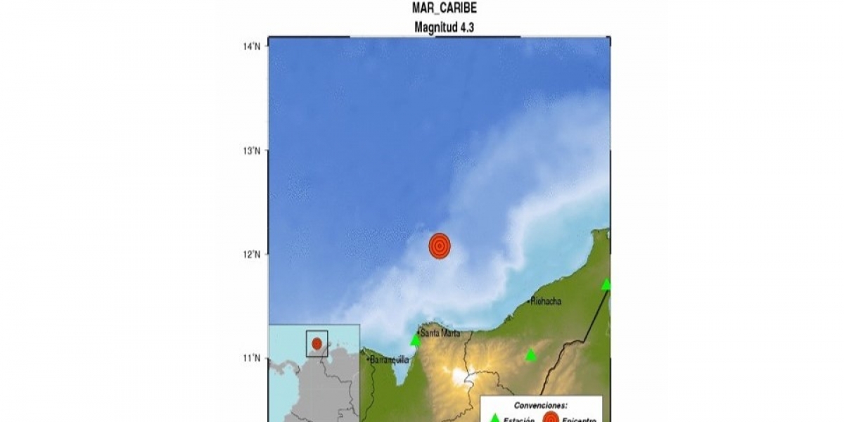 Santa Marta capital más cercana al sismo de 4.3 con epicentro en el Mar Caribe.