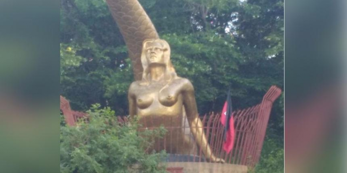 Foto: El Heraldo. La bandera fue encontrada al lado de la escultura de la ‘Sirena Vallenata’.