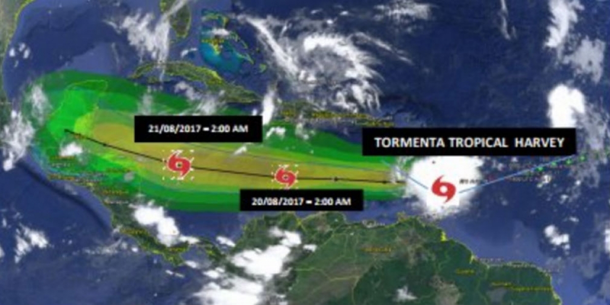 Centro Nacional de Huracanes Localización y probable trayectoria de la tormenta Harvey.