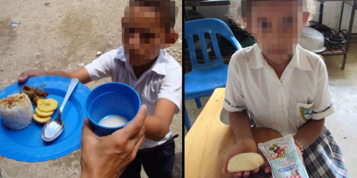 Salud Hernández-Mora A la izquierda, los almuerzos que les daban a los niños hace tres años en Hobo. A la derecha: las onces que reciben hoy.