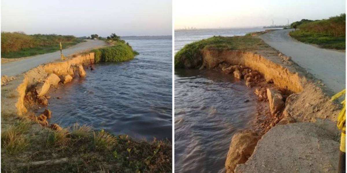 Cortesía La fuerza del río Magdalena está a punto de romper el tramo que conecta al corregimiento de Palermo con el municipio de Sitionuevo.