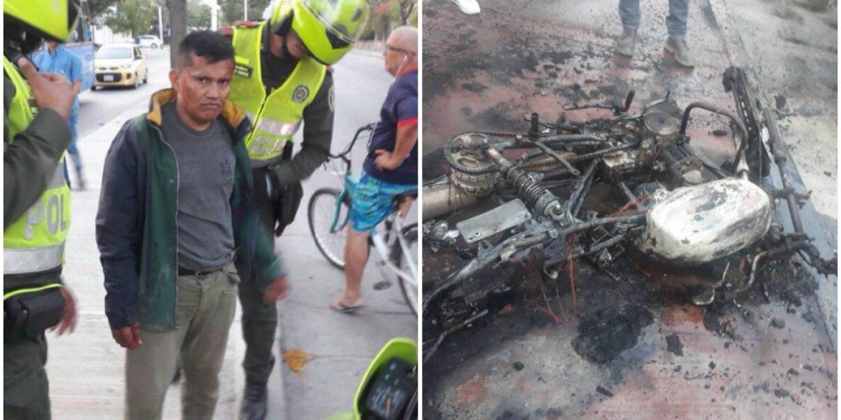 Cortesía El hombre estuvo a punto de ser linchado; la moto fue incinerada.
