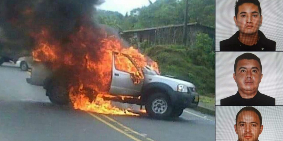 Zona Cero Así quedó la camioneta en que se transportaban los tres agentes.