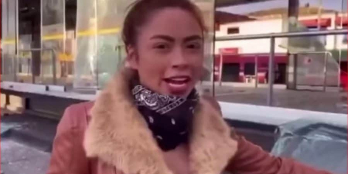 Captura de video Daneidys Barrera en el momento en que destroza una estación de Transmilenio