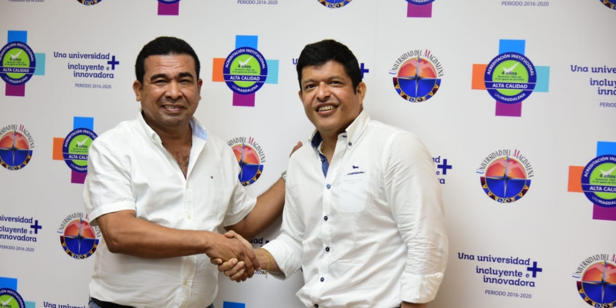 El alcalde electo del municipio de El Banco, Roy García Sánchez, fue recibido en el rector de la Unimagdalena, Pablo Vera Salazar.