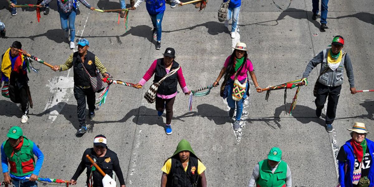 Guardia indígena en la marcha 4D en Bogotá