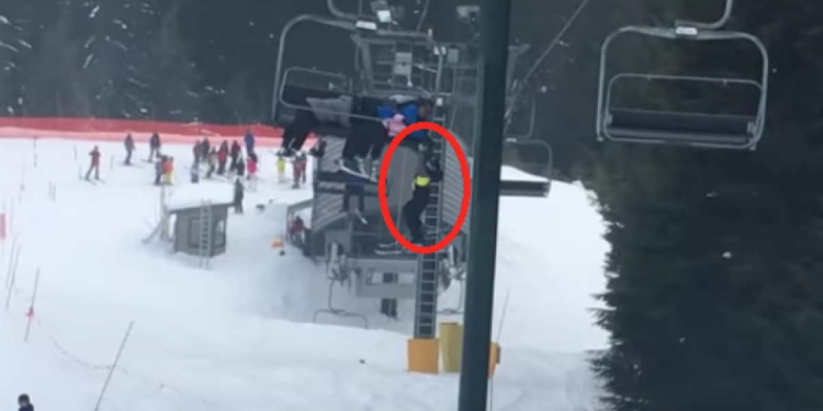 Captura de pantalla Youtube Niño colgando de teleférico cuando subía a una montaña