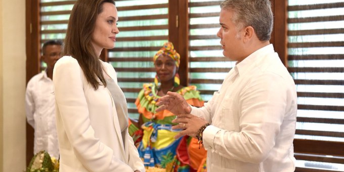 Twitter- @IvanDuque Angelina Jolie en Colombia junto a Iván Duque, presidente de Colombia