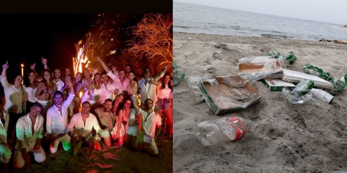 Fiesta de Estefanía Támara, en donde dejaron basura regada por la playa.