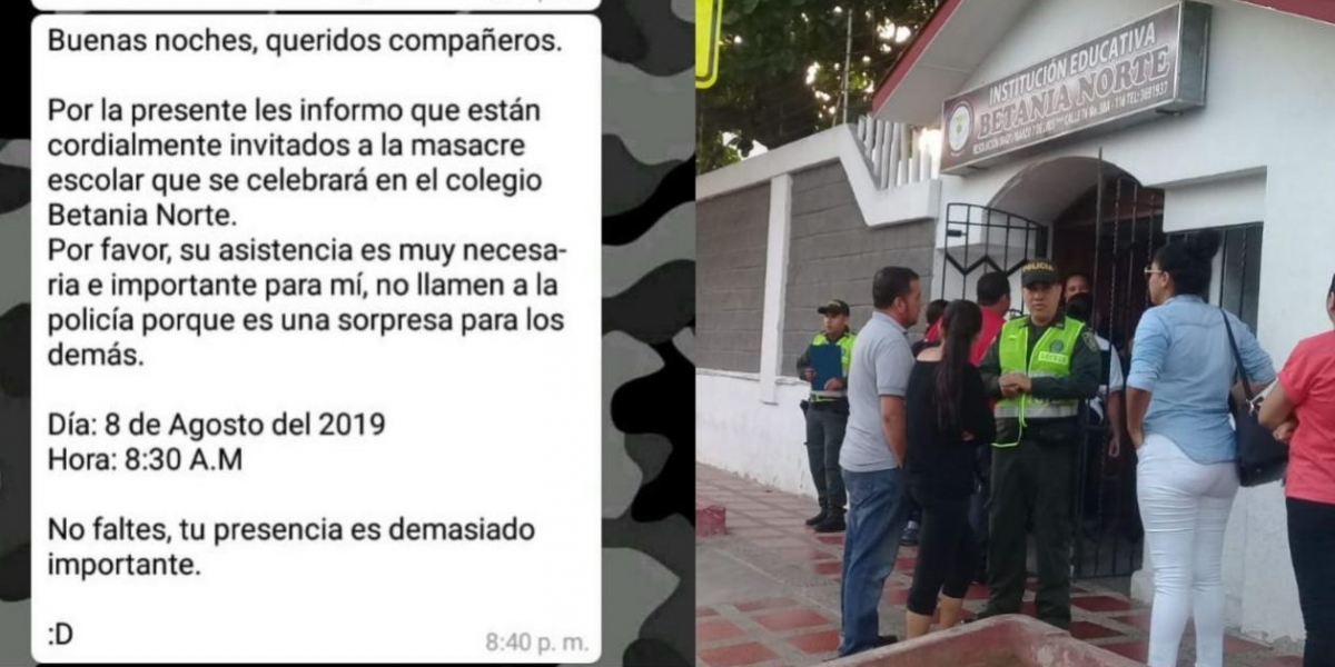 Policía La Policía permanece en la Institución Educativa Betania Norte.