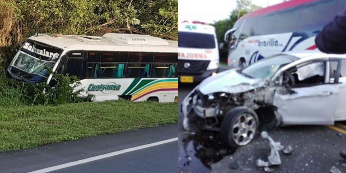 Accidente de tránsito entre un bus y un carro en la vía la Cordialidad.