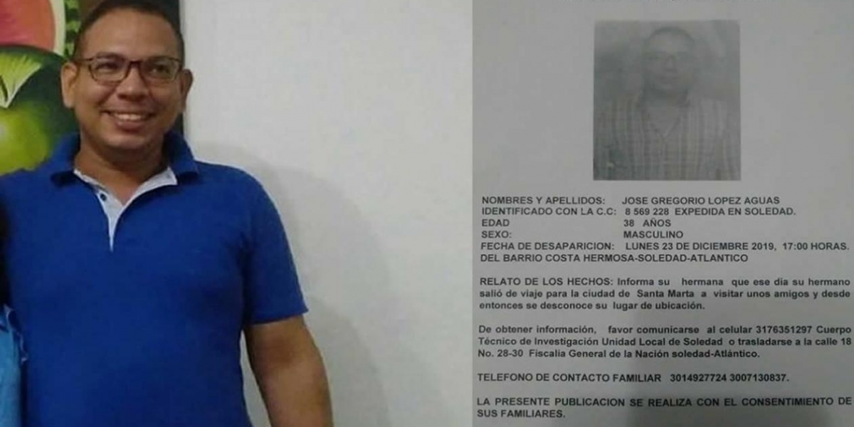 Zona Cero José Gregorio López Aguas y copia de la denuncia de su desaparición.