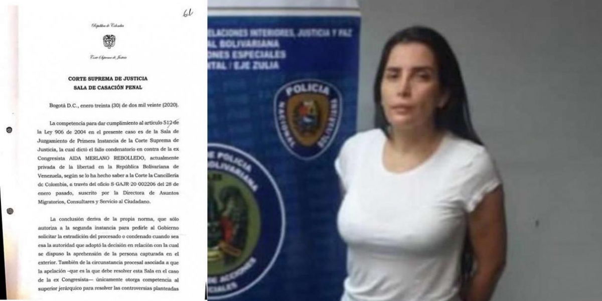  Documento de solicitud de extradición y Aida Merlano.