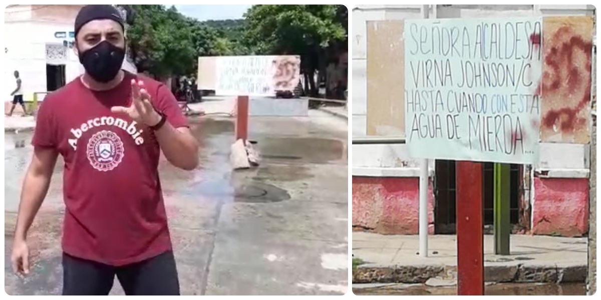 Protesta del barrio Pescaíto, este domingo, por reboses de agua de alcantarilla.