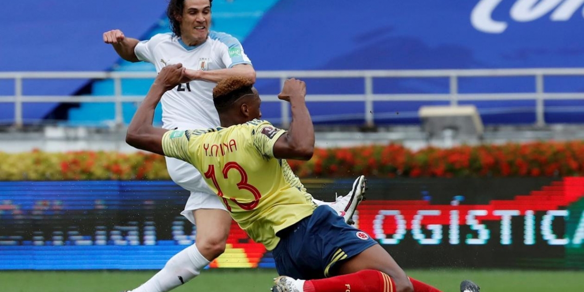 Momento del gol de Uruguay.