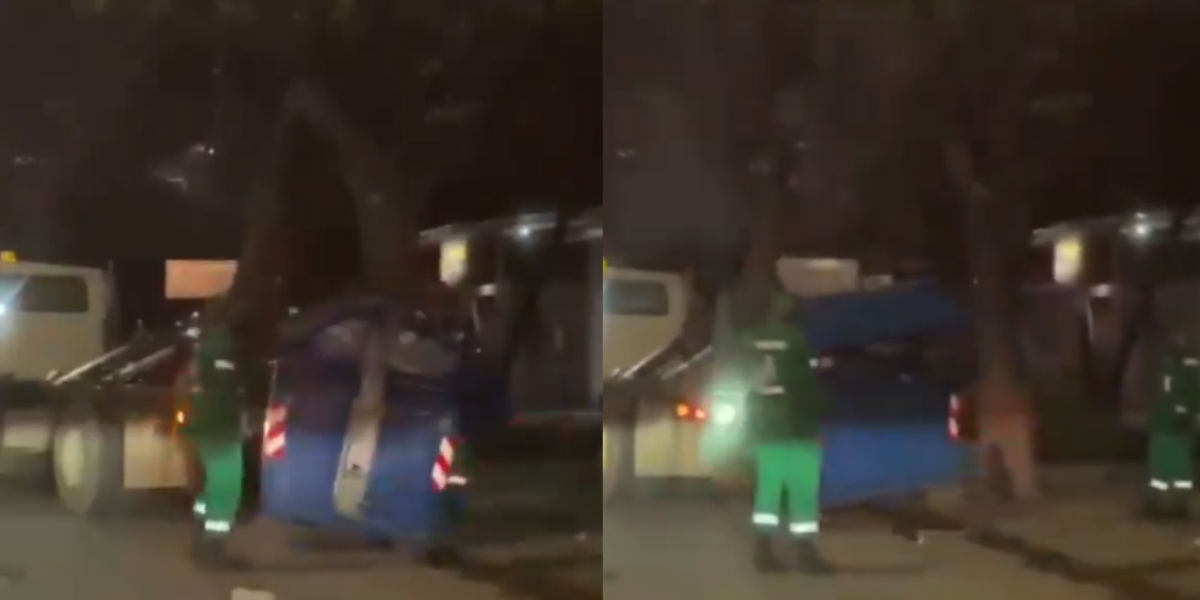 Captura de pantalla Grúa realizando intervención en un camión compactador.