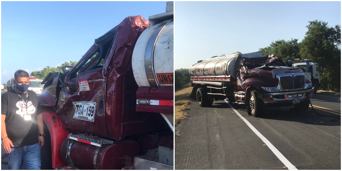 Camión volcado entre los kilómetros 17 y 18 vía Bquilla-Cienaga. cortesía