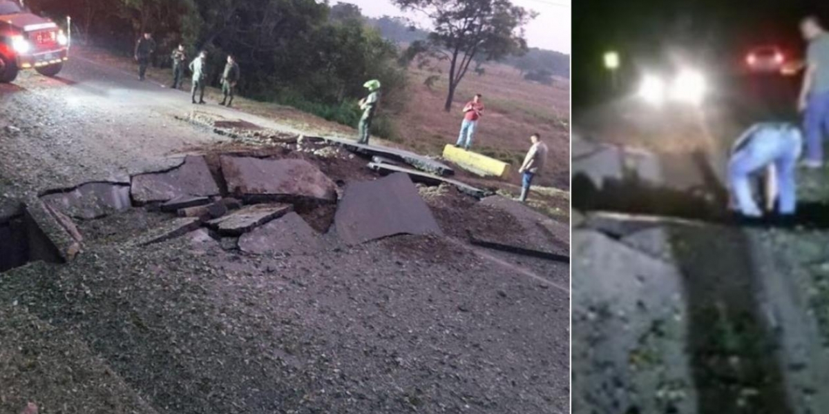 Blu Radio Así quedó la vía luego de la detonación de los explosivos.