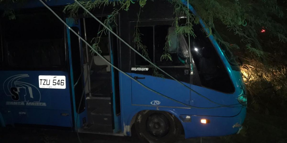 Cortesía Caída de árbol sobre un bus en El Rodadero.
