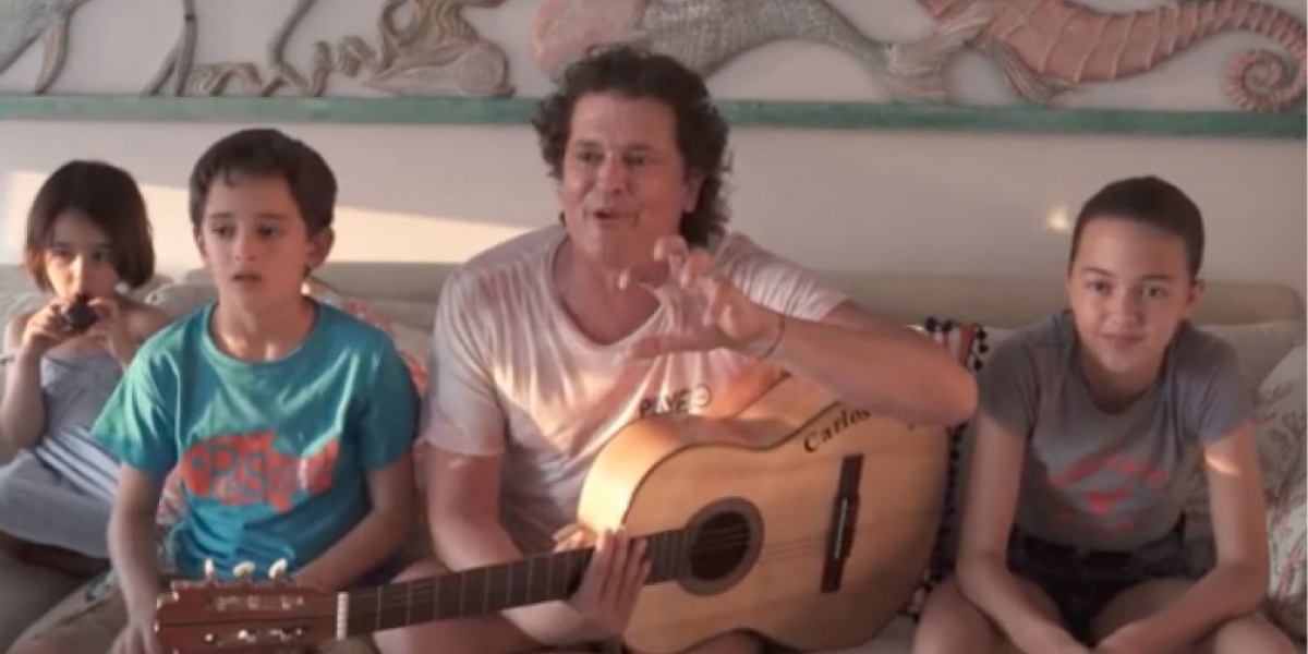 cortesía. Carlos Vives y sus hijos en cuarentena.