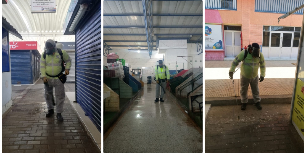 Proceso de fumigación en el Mercado Público de Santa Marta.