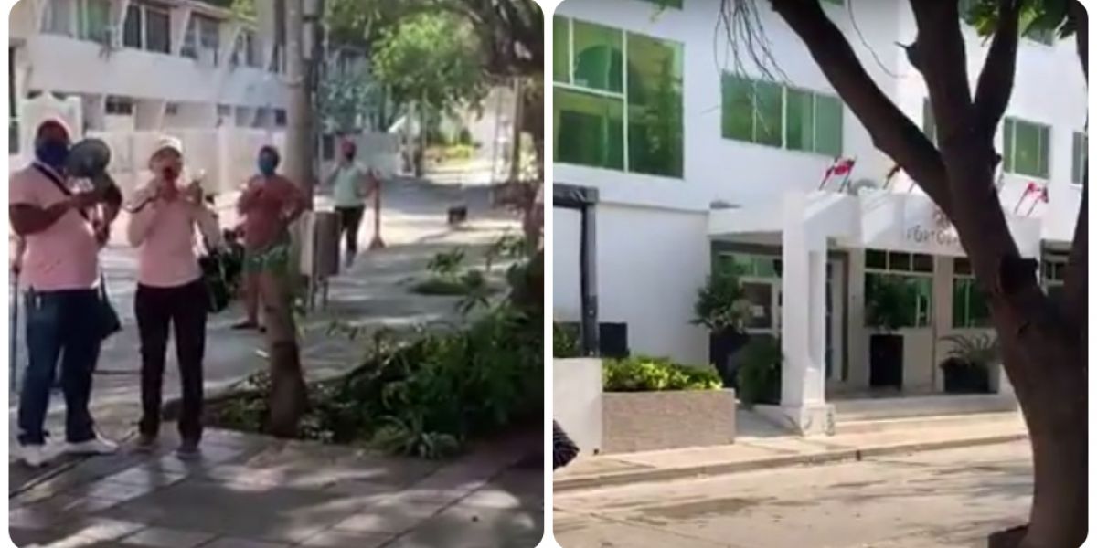 Residentes de El Rodadero protestaron frente al hotel Portobahía.