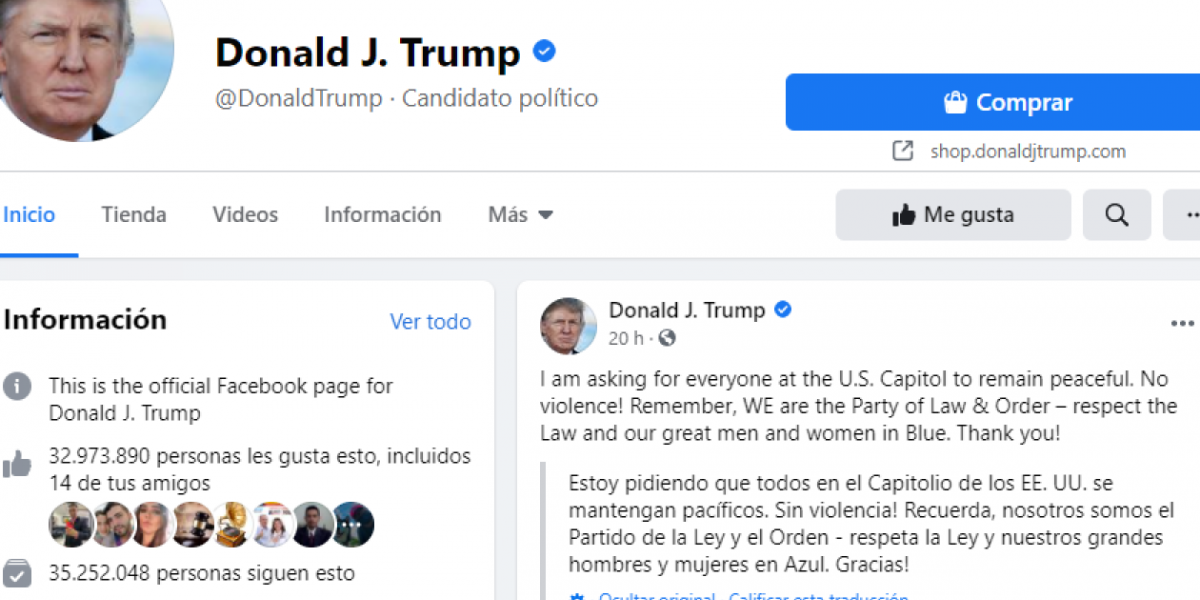 Facebook Facebook de Donald Trump.