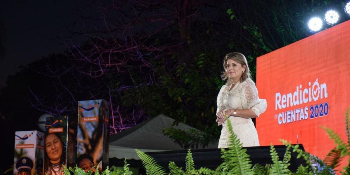Alcaldía de Santa Marta Virna Johnson, durante la rendición de cuentas de su primer año de gobierno.