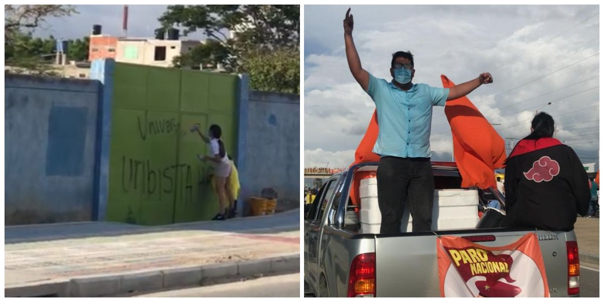 Después de pintar el grafiti, la militante de Fuerza Ciudadana, se subió en una camioneta del movimiento político.