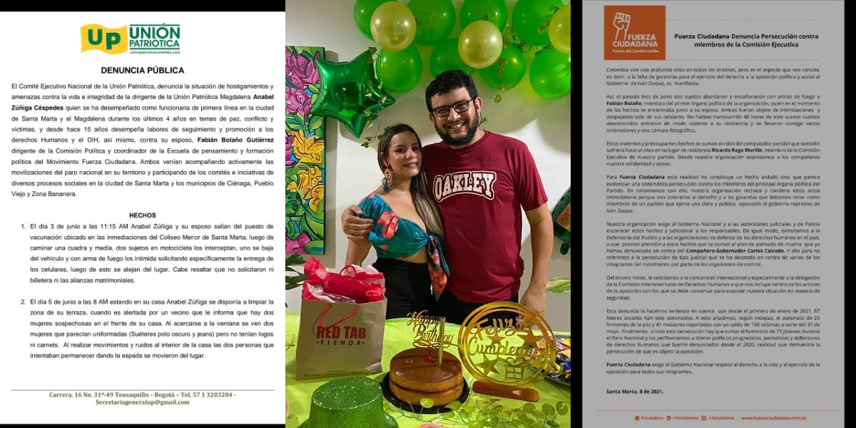 Denuncian amenazas contra Anabel Zúñiga y Fabián Bolaño.