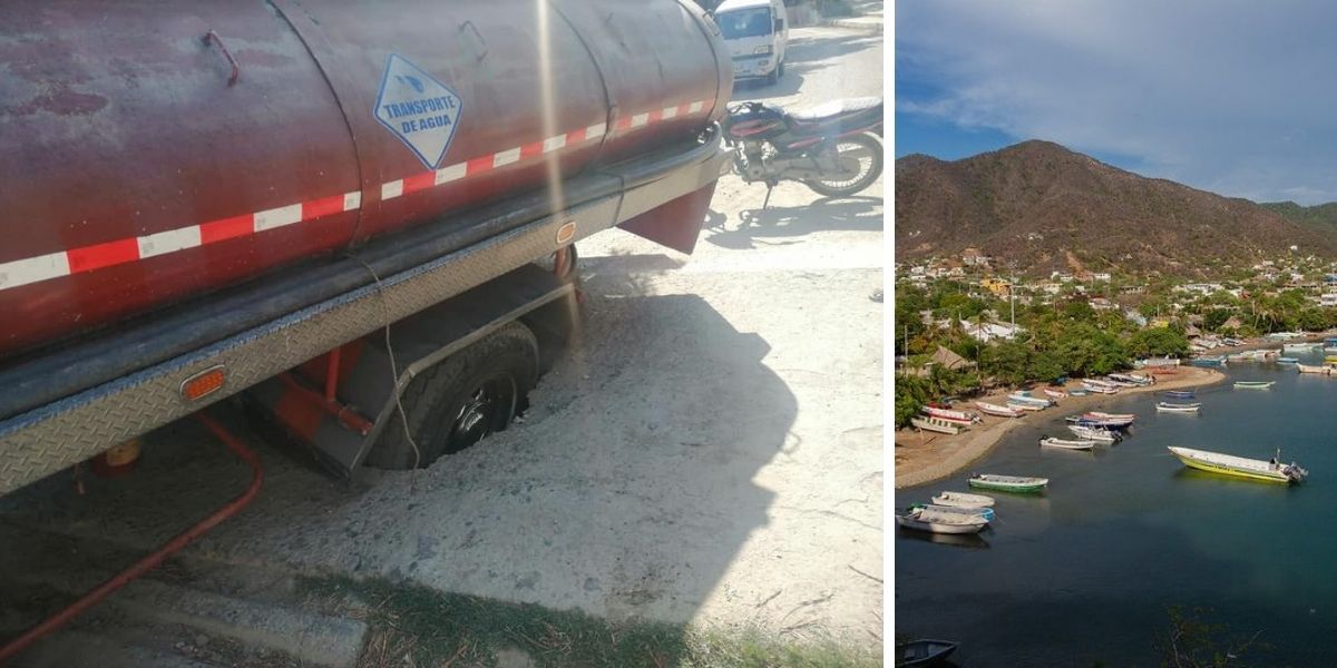 Carrotanque que se 'hundió' en Taganga.