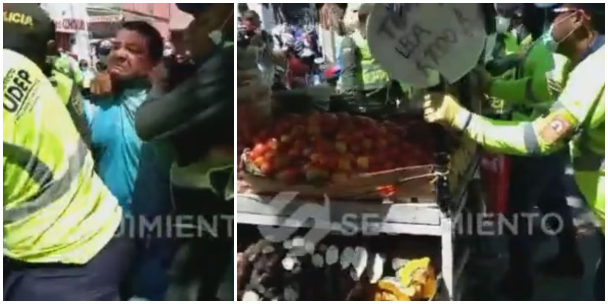 Momento en que Jhon Mallorquín trata de forcejear para recuperar la carretilla.