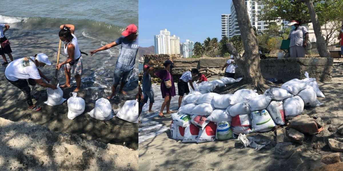 Comunidad organizada tratando de detener el proceso erosivo en Salguero.