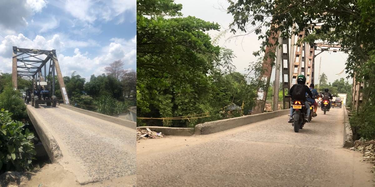 Un puente de un solo carril para carros y peatones en la entrada de Fundación que comunica con Aracataca.