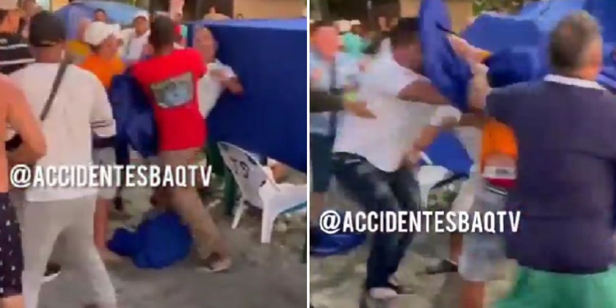 Captura de pantalla. Riña entre turistas y carperos en El Rodadero