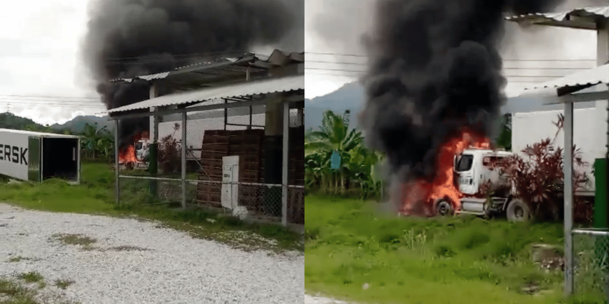 Cortesía Carro transportador se incendió en finca bananera