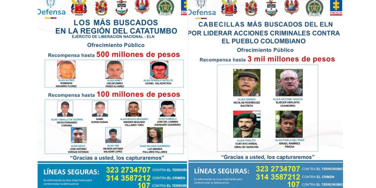 seguimiento. Gobierno nacional ofrecerá hasta 3.000 millones de pesos por información sobre la ubicación de los altos mandos del ELN.