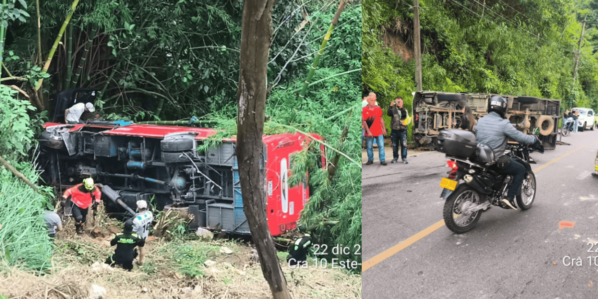 Furgón y bus del siniestro 