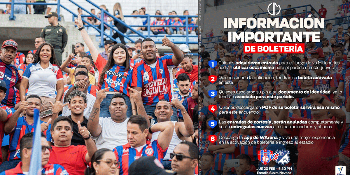 Cortesía Así podrás usar tu entrada para el partido aplazado Unión Magdalena vs Millonarios