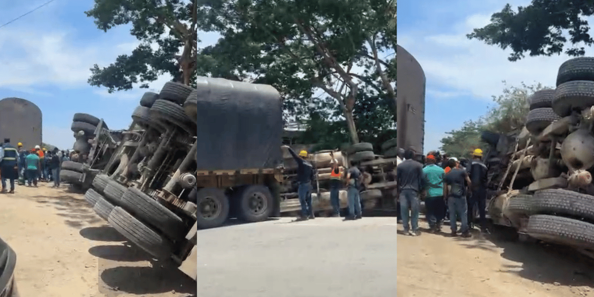 Cortesía Aparatoso accidente en Gaira: tractomula cargada con palma de aceite terminó volcada