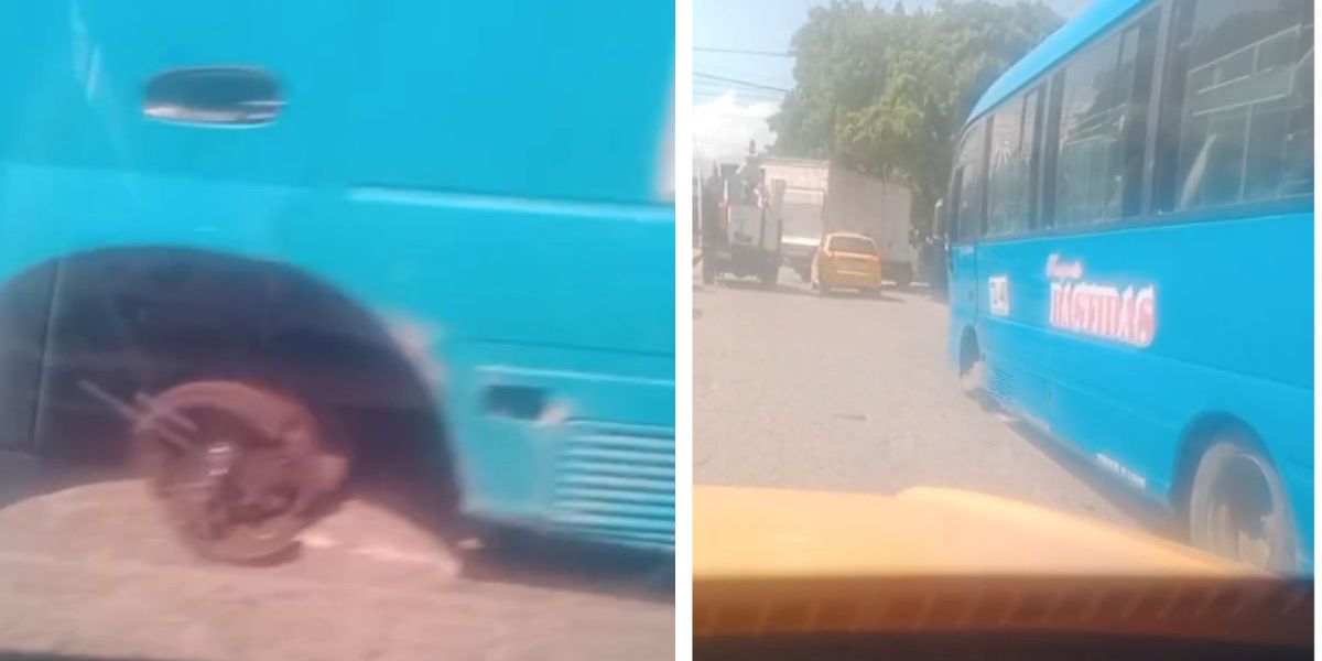 Cortesía El bus se quedó sin llanta en plena avenida.