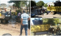 Este vehículo sirve para el trasldado de basura en Santa Ana. También la usan para llevar el tanque de suministro del agua potable.