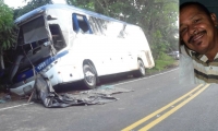 Rafael Ramiro García Mancera fallecido y el bus que habría invadido el carril. 