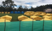 Campamento de venezolanos en Bogotá.