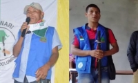  Héctor Ramiro García y su hijo Arturo García, integrantes del Pueblo Indígena Awá en el Resguardo Indígena Palmar Imbi, en el municipio de Ricaurte en Nariño.