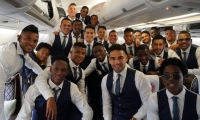 Jugadores de la Selección Colombia, en el avión rumbo a Rusia. 