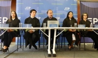 Los magistrados de la JEP durante la audiencia.