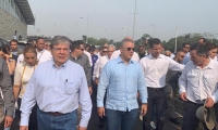 El presidente Iván Duque llegó hasta las bodegas de Tiendas, en compañía del presidente interino de Venezuela, Juan Guaidó.